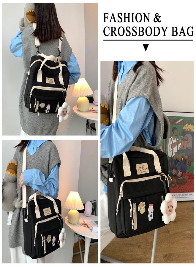 Extolove Cute Messenger Bag Y2K Kawaii Crossbody Bag Japanese Backpack Aesthetic Ita Bags with Kawaii Accessories (Black) - Image 2
